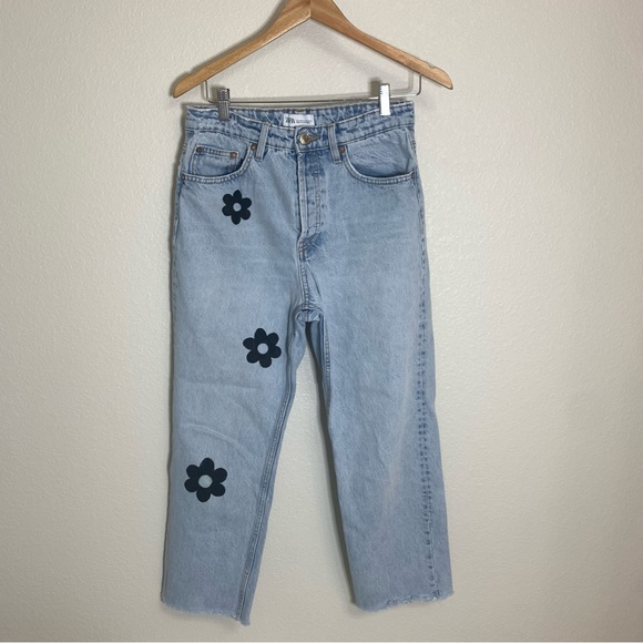 ZARA STRAIGHT JEANS zara with hand painted ornaments/ flowers - Picture 1 of 15